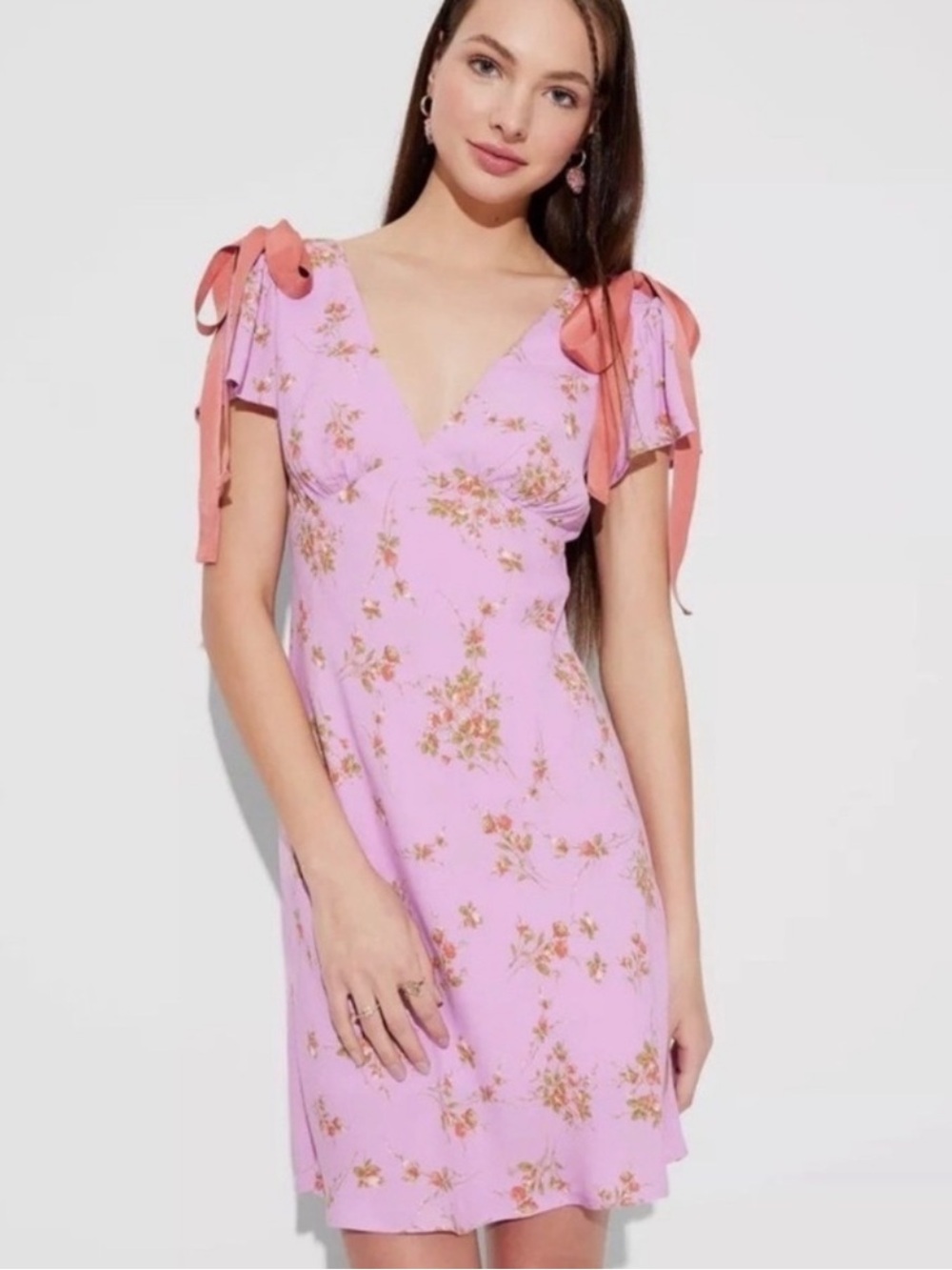 NEW- Wild Fable Flutter Sleeve Pink Bow Dress